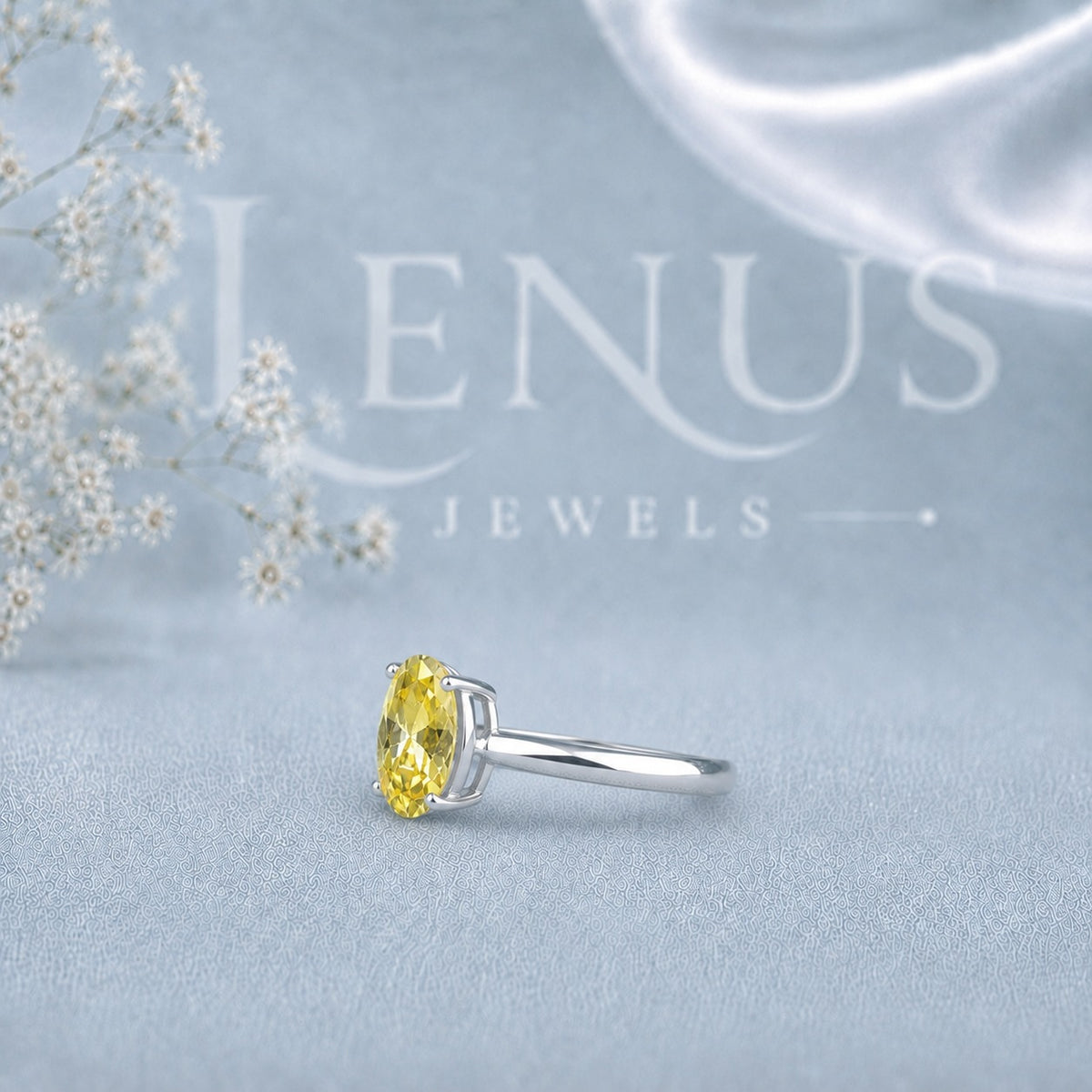 Fancy Yellow Oval-Cut Moissanite Engagement Ring – Solitaire Ring in 925 Sterling Silver