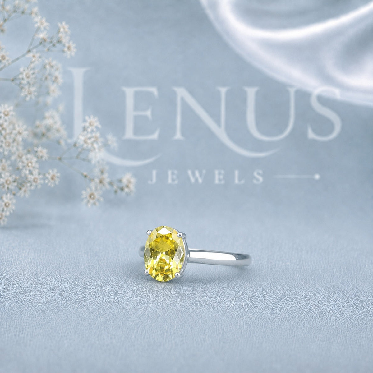 Fancy Yellow Oval-Cut Moissanite Engagement Ring – Solitaire Ring in 925 Sterling Silver