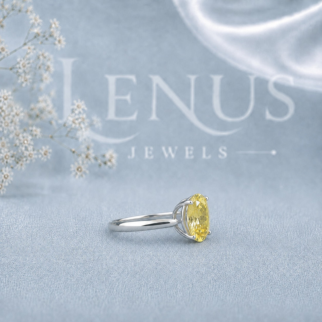 Fancy Yellow Oval-Cut Moissanite Engagement Ring – Solitaire Ring in 925 Sterling Silver