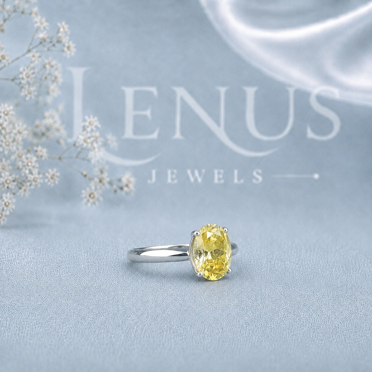 Fancy Yellow Oval-Cut Moissanite Engagement Ring – Solitaire Ring in 925 Sterling Silver