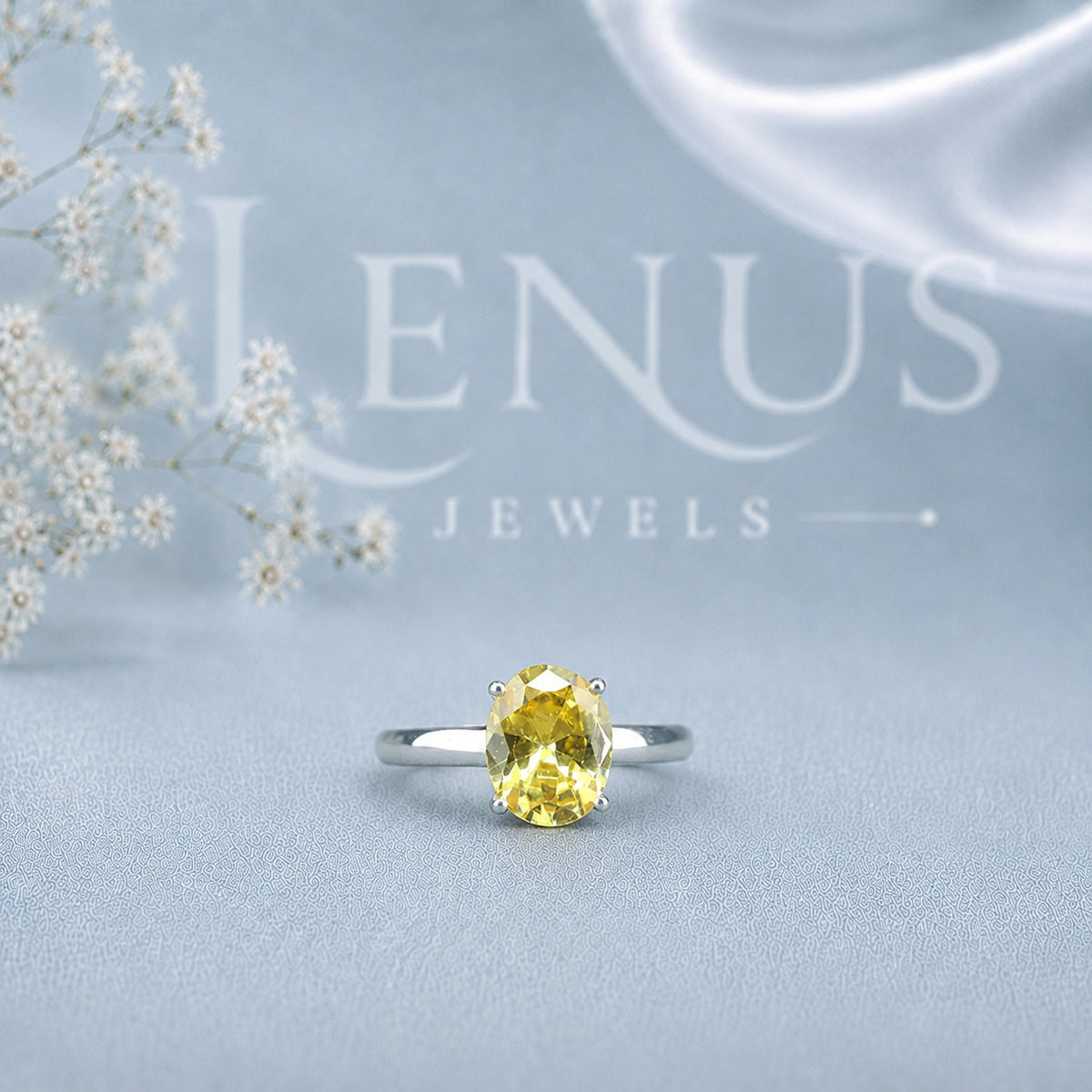 Fancy Yellow Oval-Cut Moissanite Engagement Ring – Solitaire Ring in 925 Sterling Silver