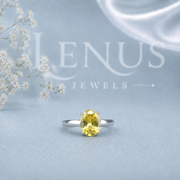 Fancy Yellow Oval-Cut Moissanite Engagement Ring – Solitaire Ring in 925 Sterling Silver