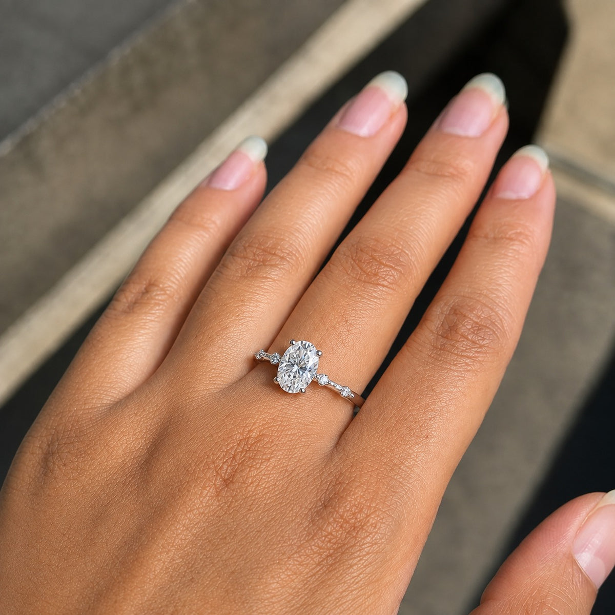 Oval-Cut Moissanite Engagement Ring – Marquise Leaf Pavé Band in 925 Sterling Silver