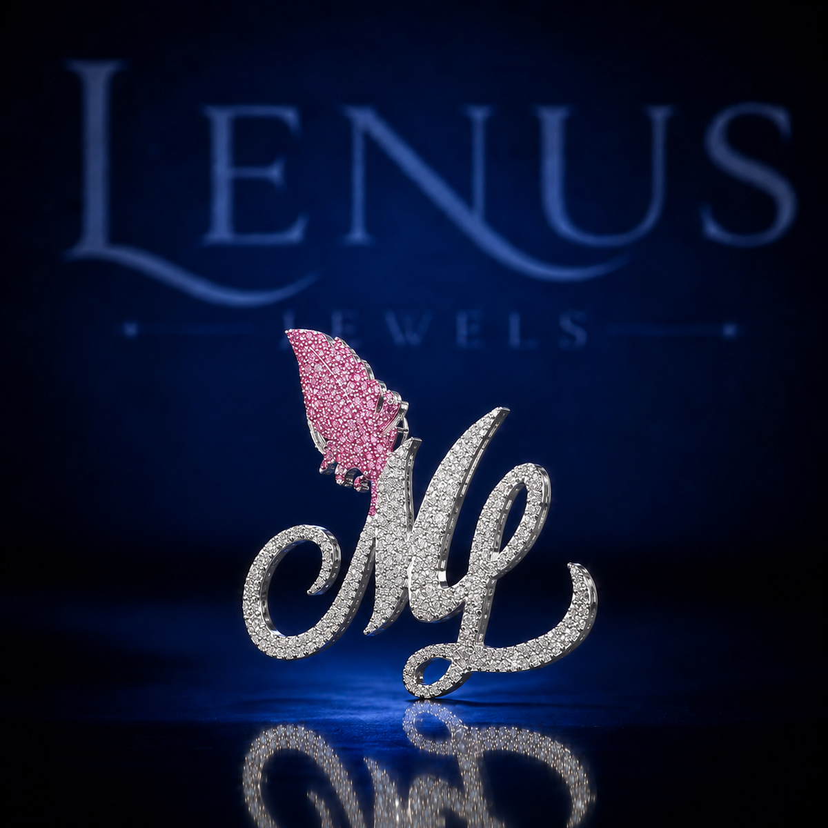 Iced Out ML Initial Pendant VVS Moissanite 925 Sterling Silver Pink Butterfly Cursive Letter Charm Custom Hip Hop Jewelry Unisex Gift