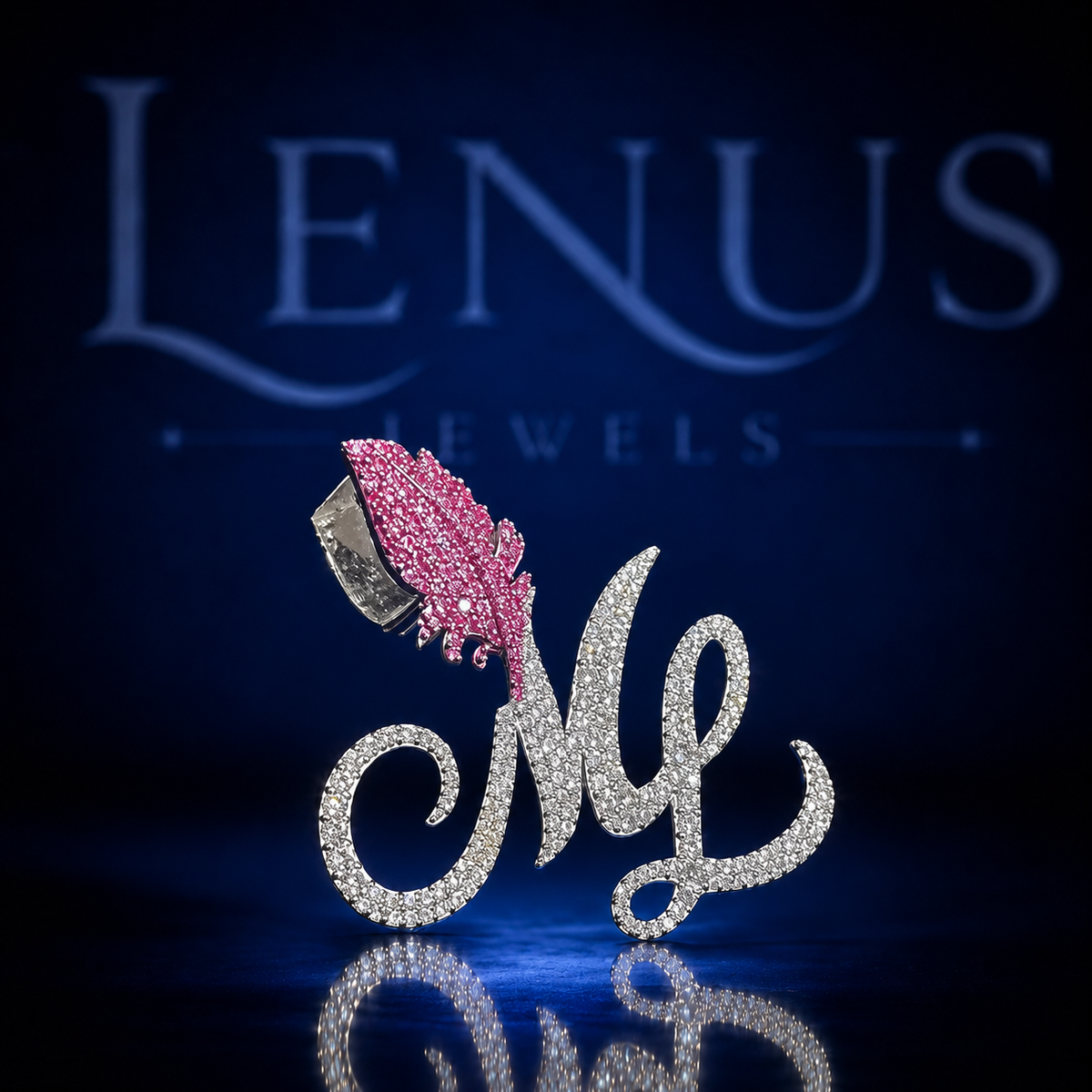Iced Out ML Initial Pendant VVS Moissanite 925 Sterling Silver Pink Butterfly Cursive Letter Charm Custom Hip Hop Jewelry Unisex Gift