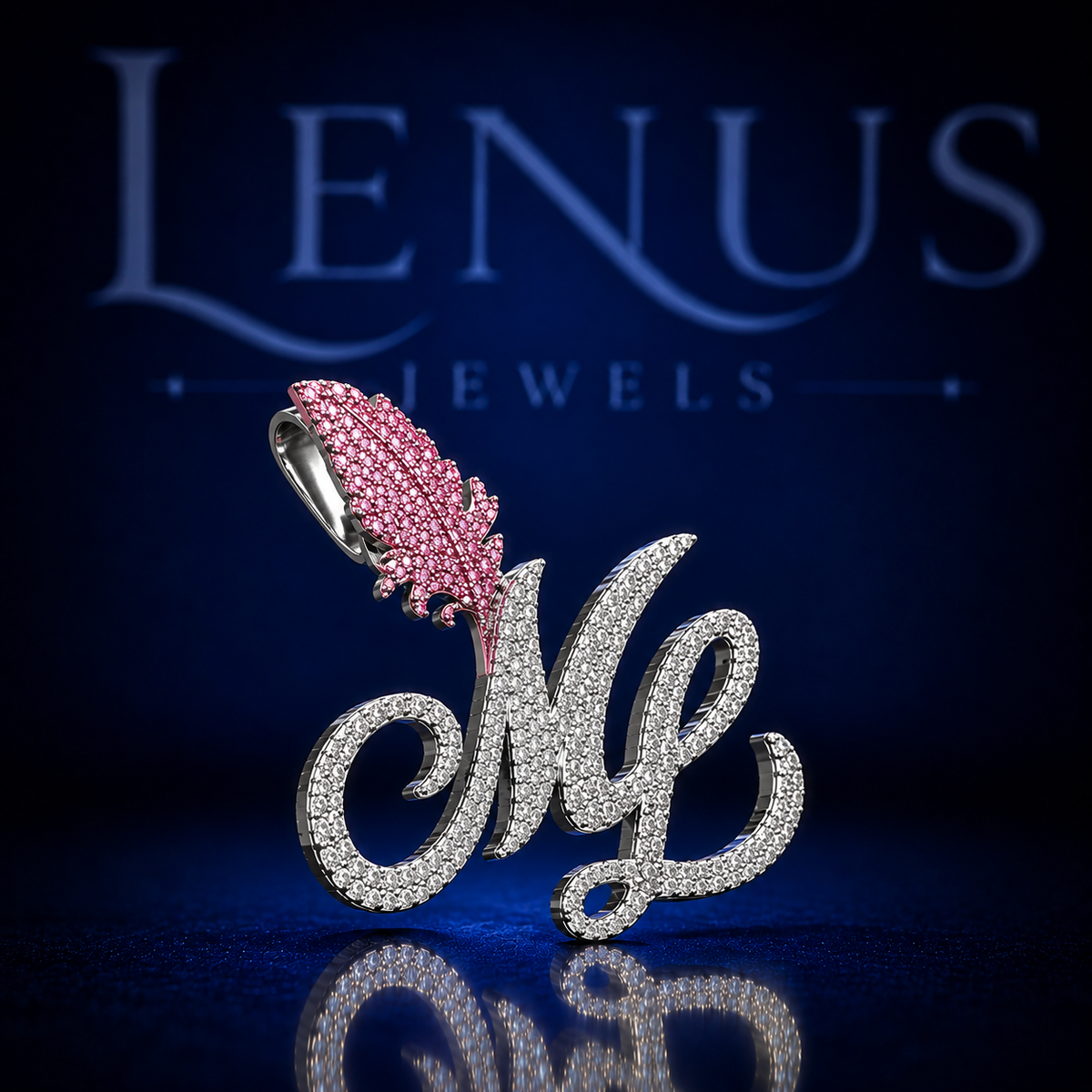 Iced Out ML Initial Pendant VVS Moissanite 925 Sterling Silver Pink Butterfly Cursive Letter Charm Custom Hip Hop Jewelry Unisex Gift