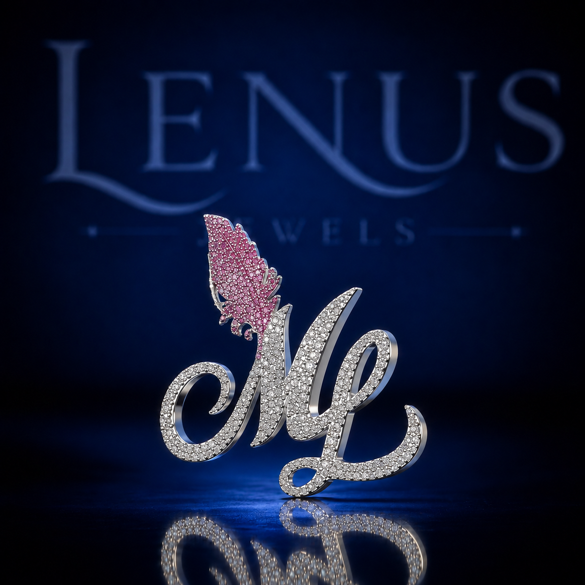 Iced Out ML Initial Pendant VVS Moissanite 925 Sterling Silver Pink Butterfly Cursive Letter Charm Custom Hip Hop Jewelry Unisex Gift