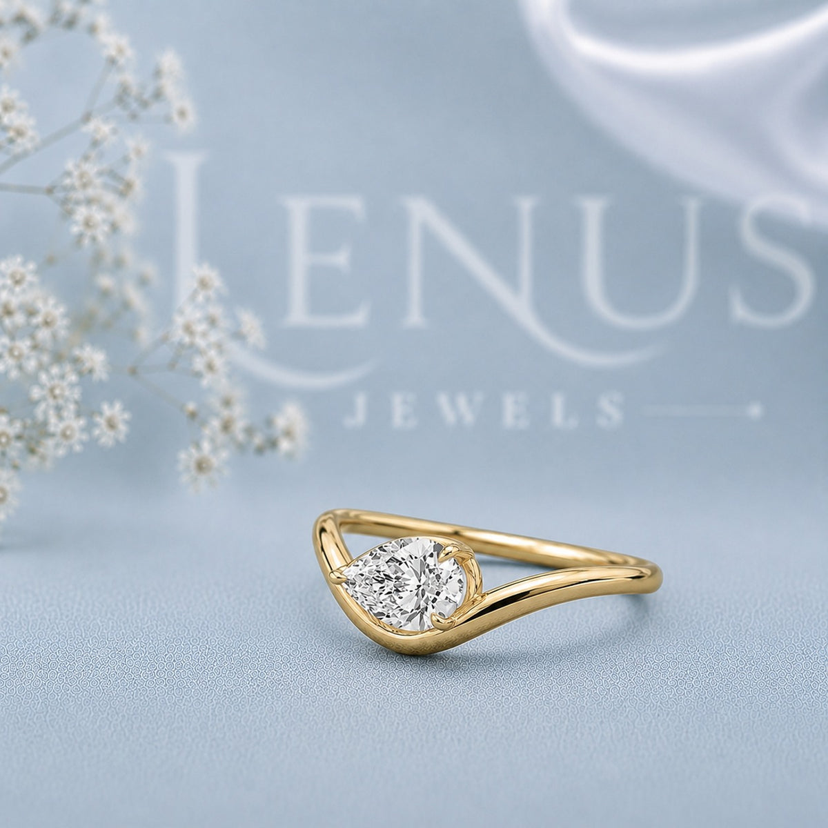 East West Pear Cut Moissanite Ring – 925 Sterling Silver Yellow Gold Bypass Engagement Ring