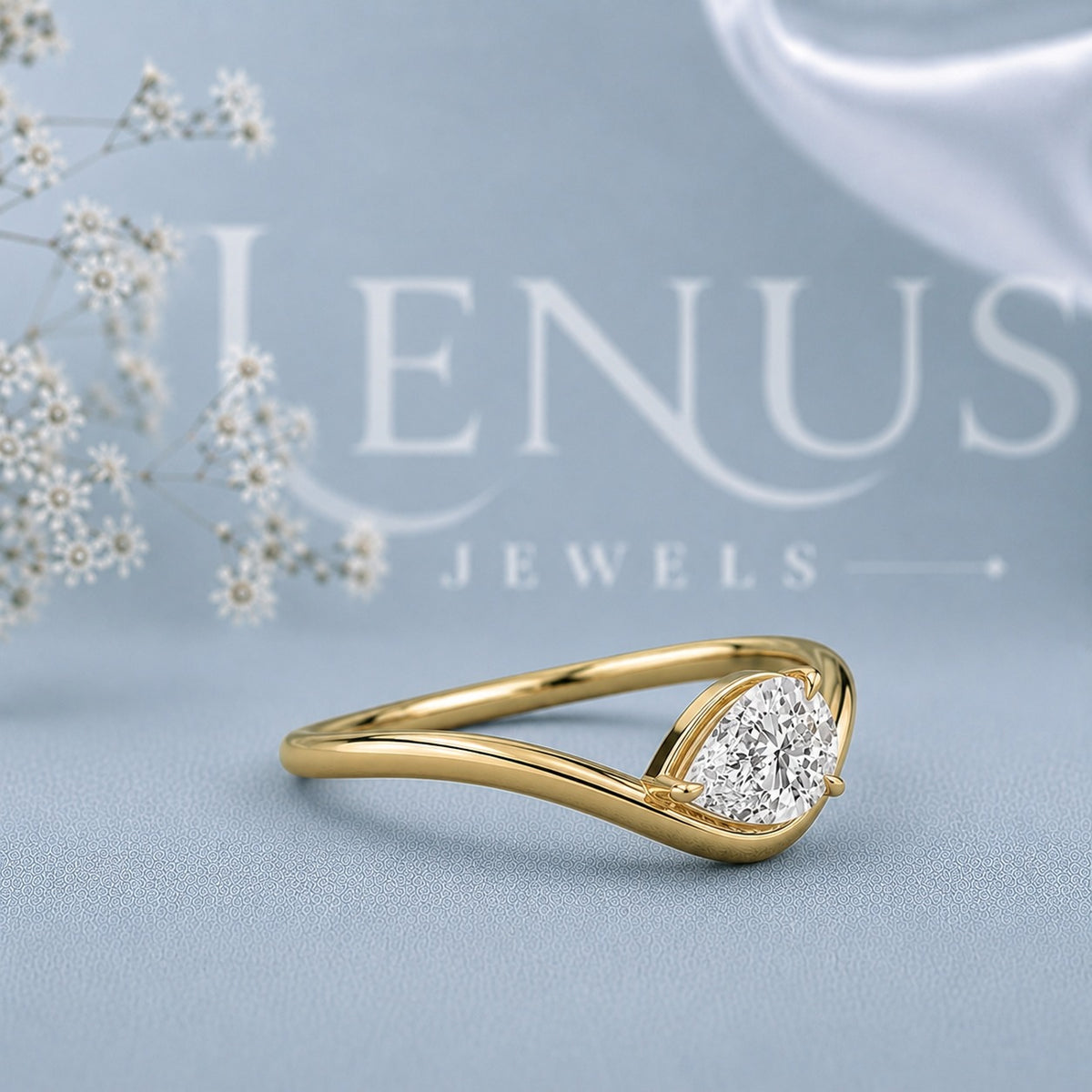 East West Pear Cut Moissanite Ring – 925 Sterling Silver Yellow Gold Bypass Engagement Ring