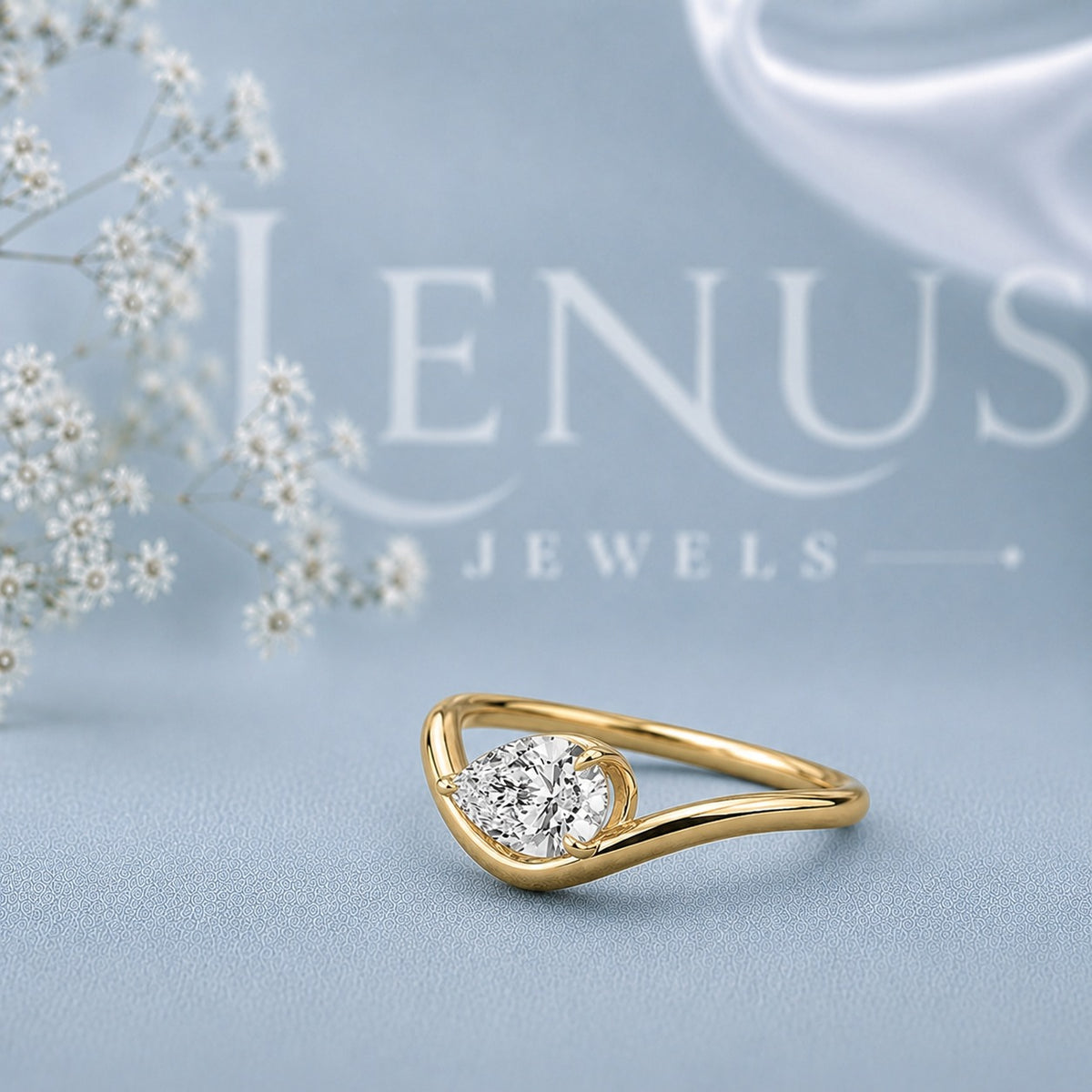 East West Pear Cut Moissanite Ring – 925 Sterling Silver Yellow Gold Bypass Engagement Ring