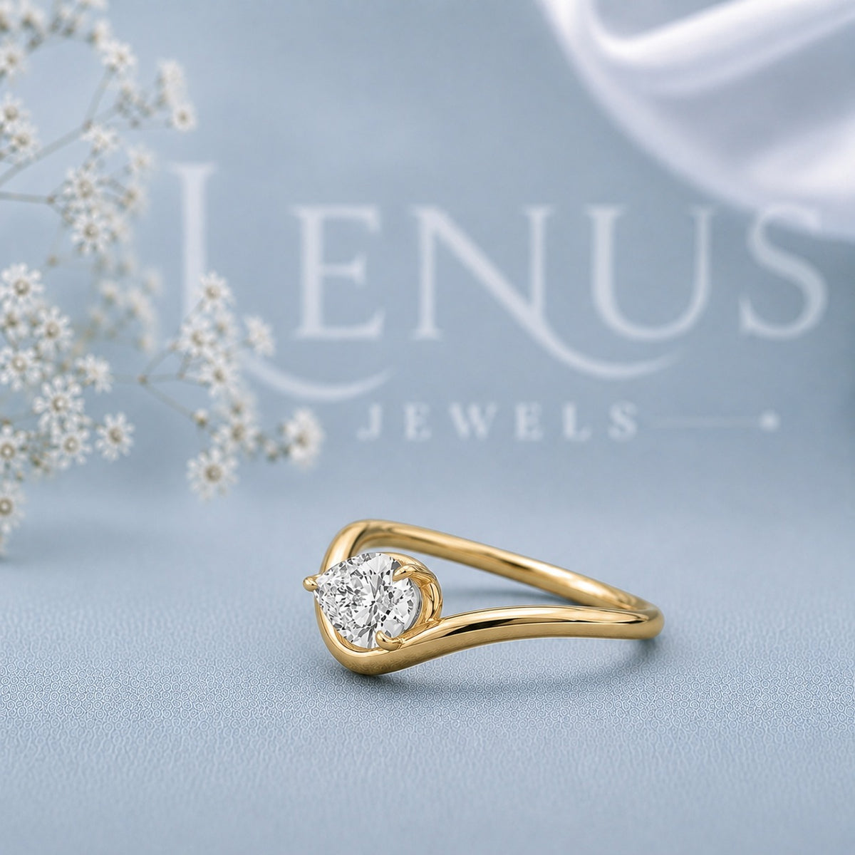 East West Pear Cut Moissanite Ring – 925 Sterling Silver Yellow Gold Bypass Engagement Ring