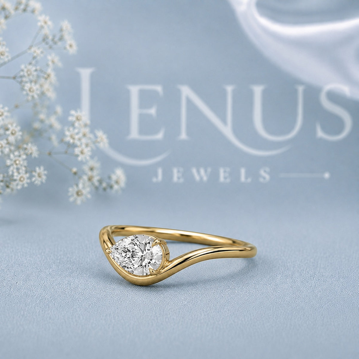 East West Pear Cut Moissanite Ring – 925 Sterling Silver Yellow Gold Bypass Engagement Ring