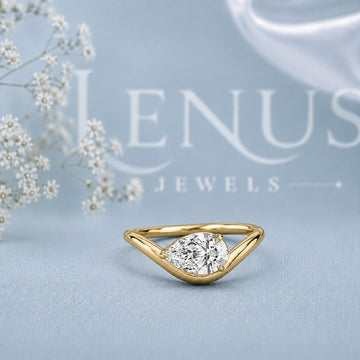 East West Pear Cut Moissanite Ring – 925 Sterling Silver Yellow Gold Bypass Engagement Ring