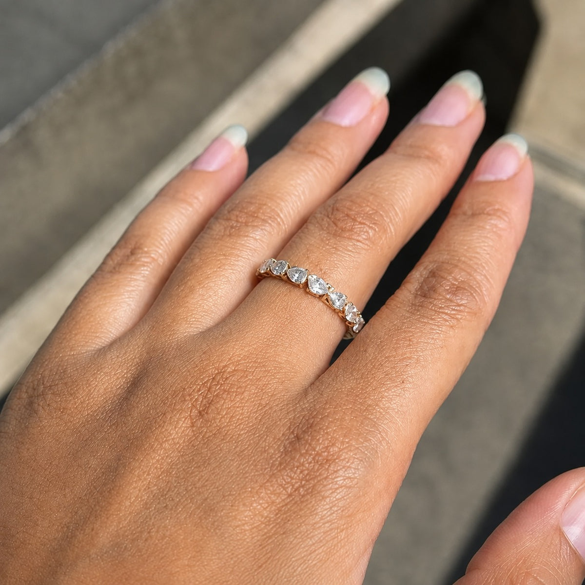 Pear Cut Moissanite Eternity Band – Gold Alternating Teardrop Wedding Ring