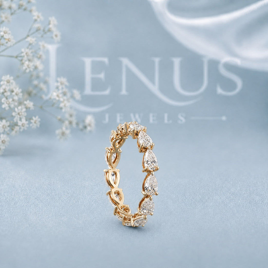 Pear Cut Moissanite Eternity Band – Gold Alternating Teardrop Wedding Ring