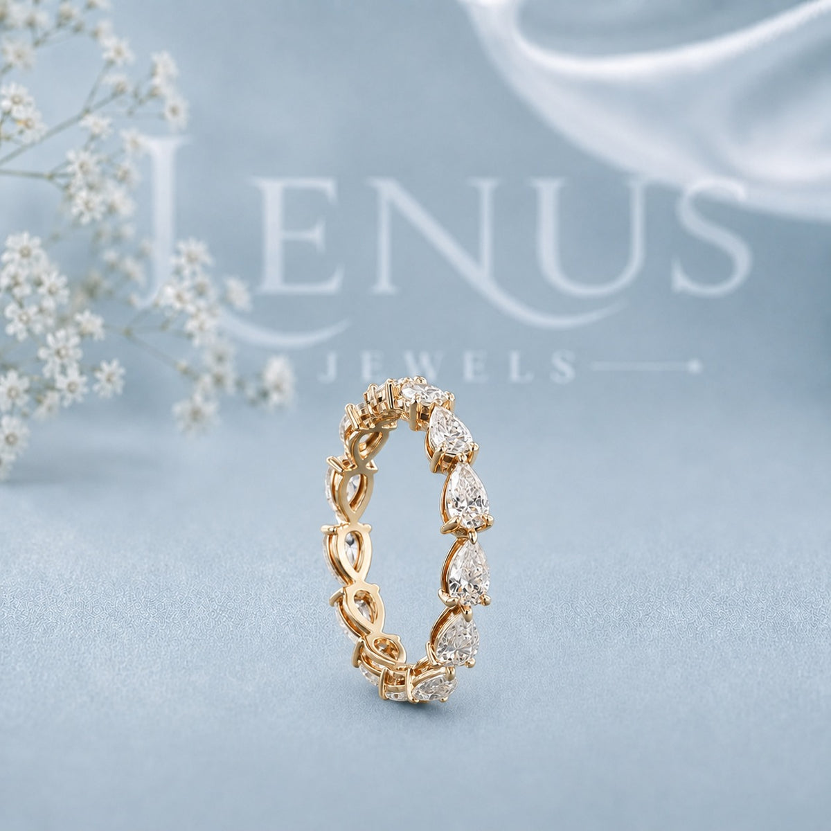 Pear Cut Moissanite Eternity Band – Gold Alternating Teardrop Wedding Ring