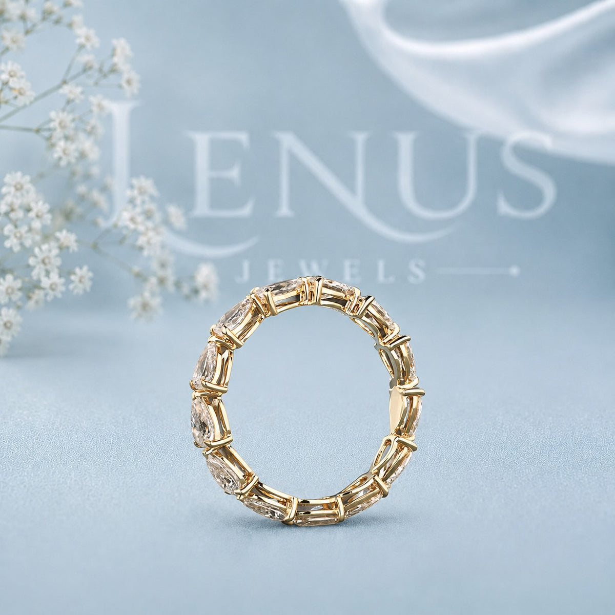 Pear Cut Moissanite Eternity Band – Gold Alternating Teardrop Wedding Ring