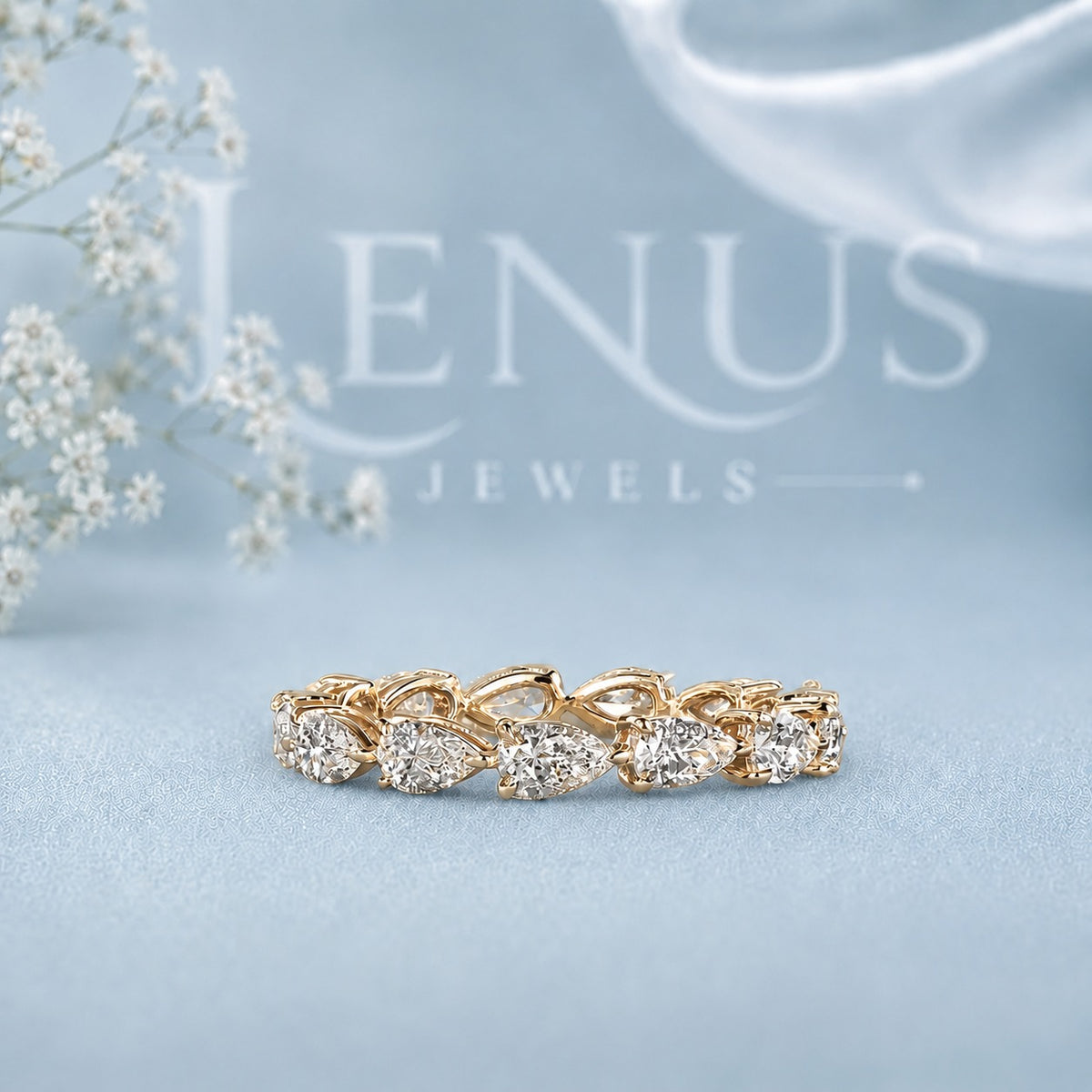 Pear Cut Moissanite Eternity Band – Gold Alternating Teardrop Wedding Ring
