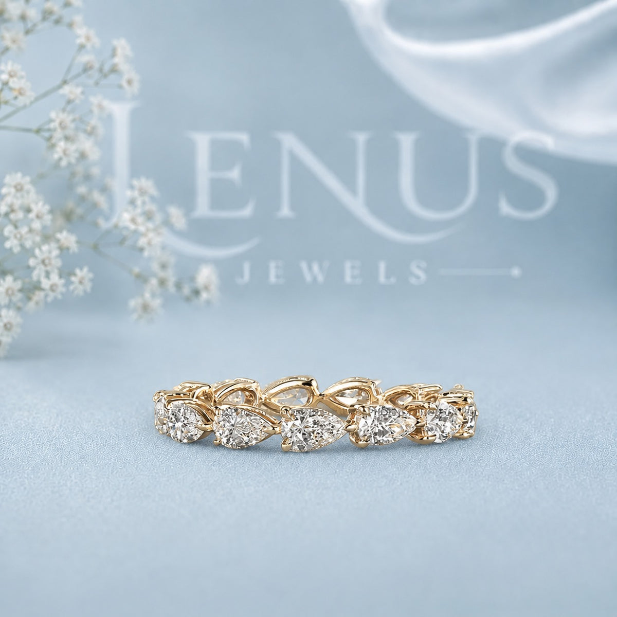 Pear Cut Moissanite Eternity Band – Gold Alternating Teardrop Wedding Ring