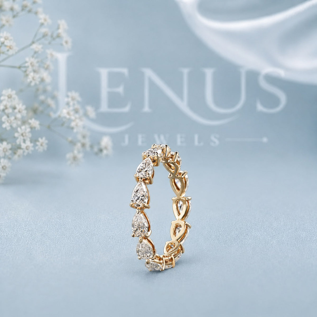 Pear Cut Moissanite Eternity Band – Gold Alternating Teardrop Wedding Ring