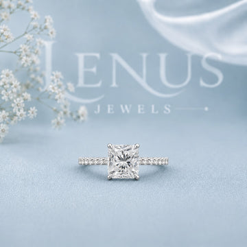 Princess Cut Moissanite Engagement Ring – Pavé Band 925 Sterling Silver