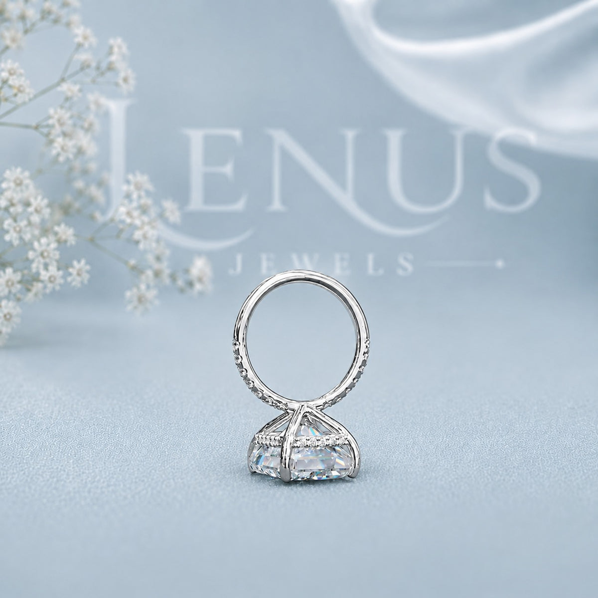 Radiant Cut Moissanite Engagement Ring – Pavé Band 925 Sterling Silver