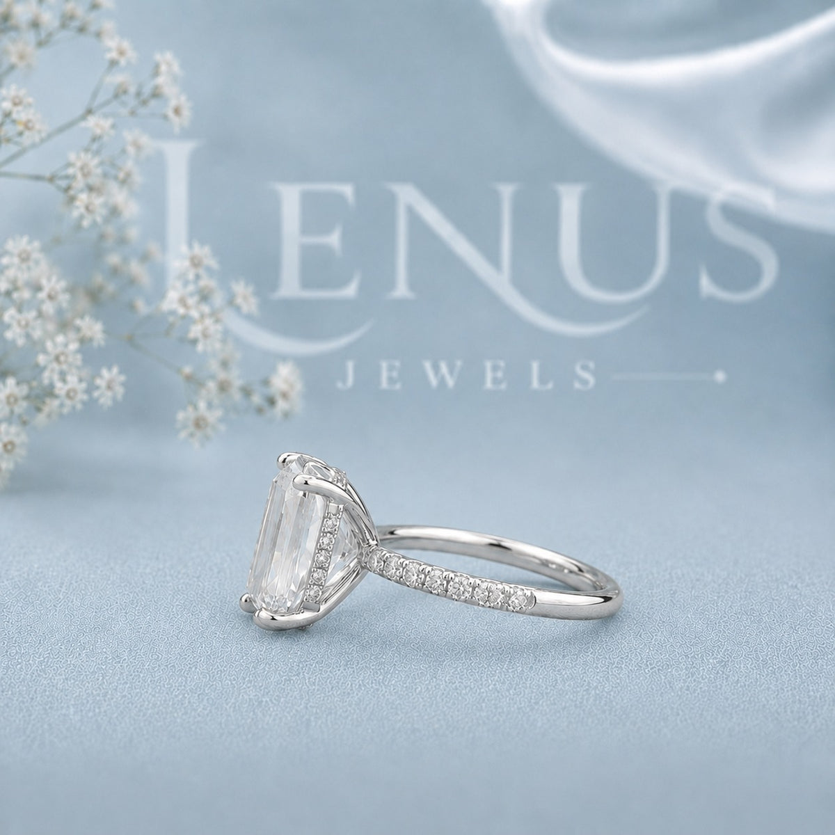 Radiant Cut Moissanite Engagement Ring – Pavé Band 925 Sterling Silver