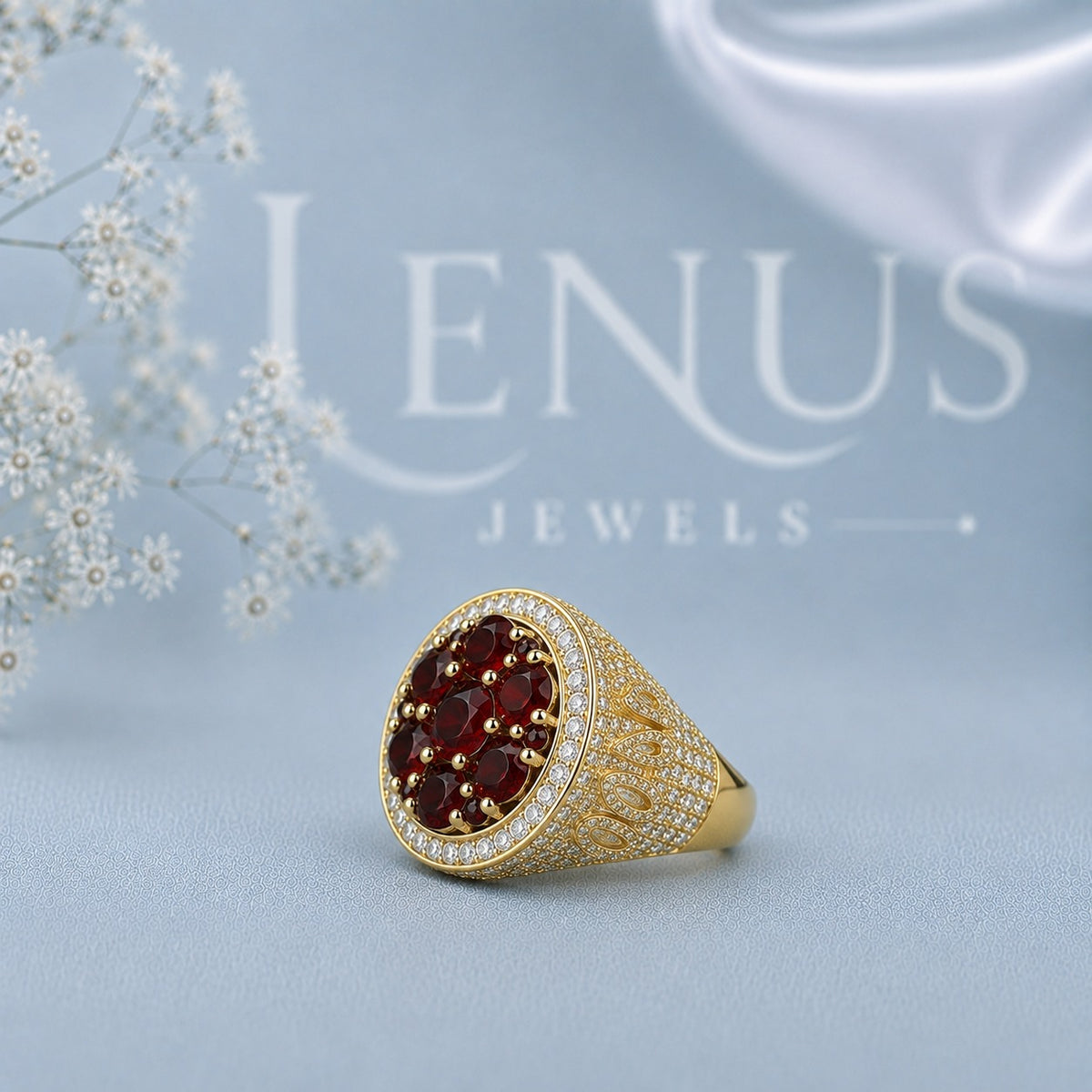 Red Moissanite Cluster Ring – 925 Sterling Silver Yellow Gold Iced Out Statement Ring