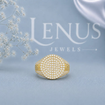 Men’s Iced Out Moissanite Signet Ring – 925 Sterling Silver Yellow Gold Pavé Statement Ring