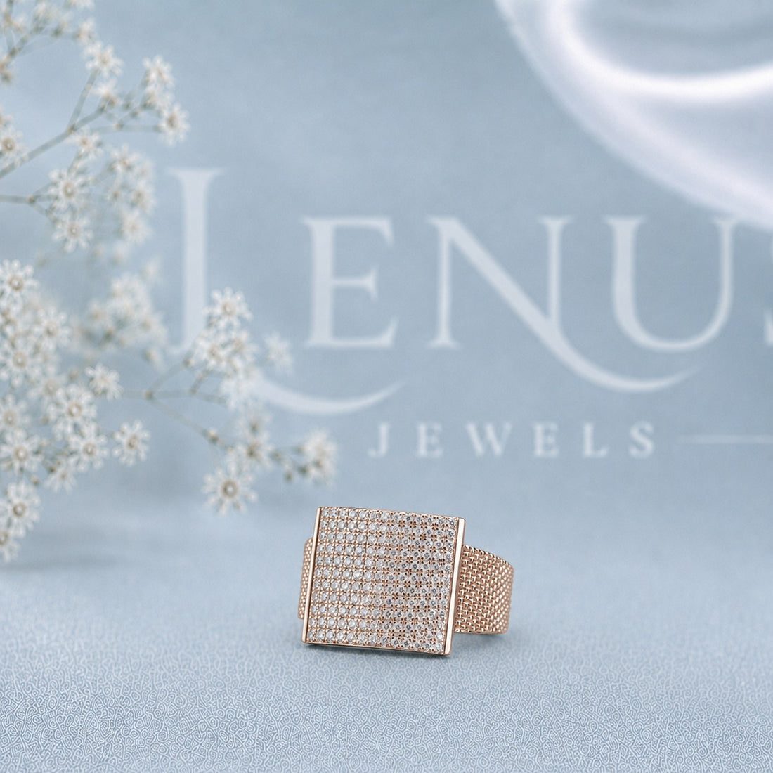 Men’s Square Moissanite Signet Ring – Iced-Out Pavé Statement Ring in 925 Sterling Silver