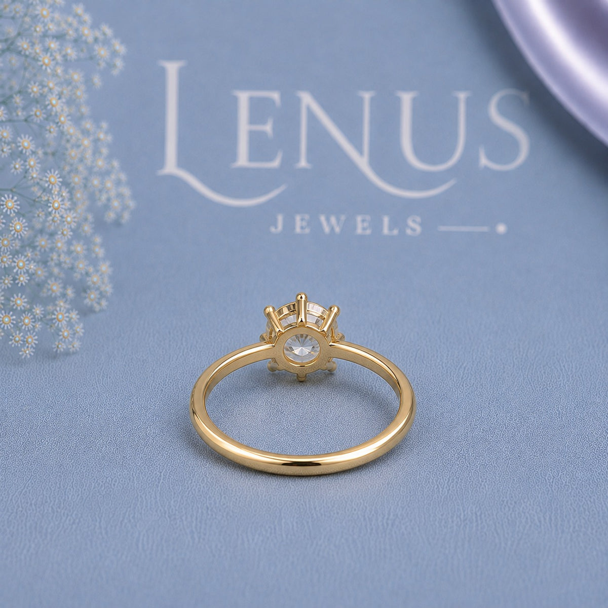 Round Moissanite Solitaire Engagement Ring – Six-Prong Yellow Gold 925 Sterling Silver Promise Ring