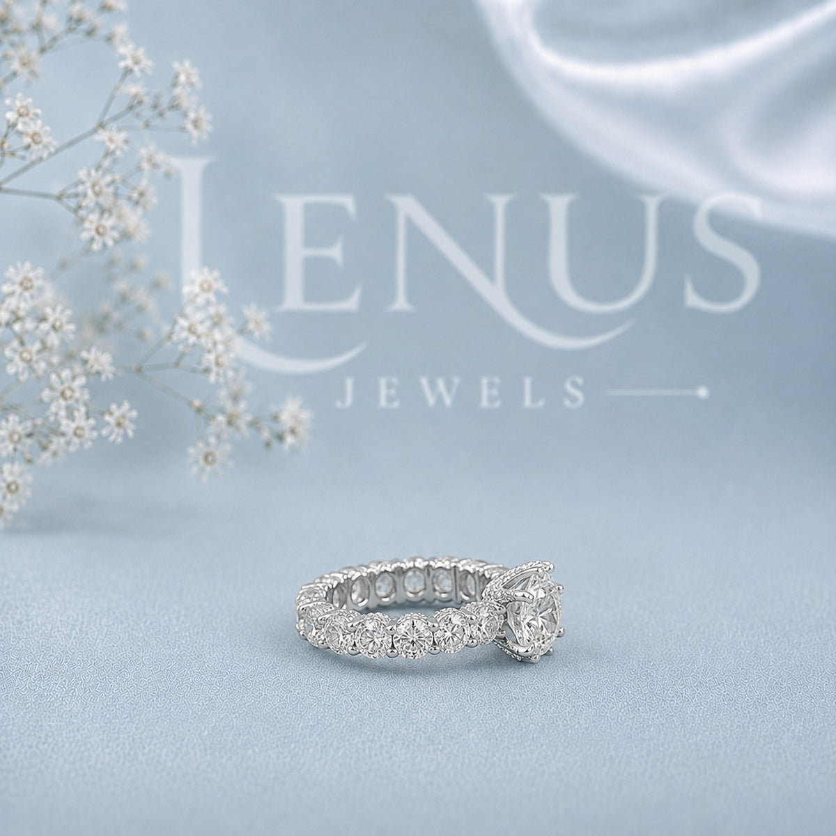 Round Moissanite Engagement Ring – Graduated Side-Stone Bridal Ring in 925 Sterling Silver