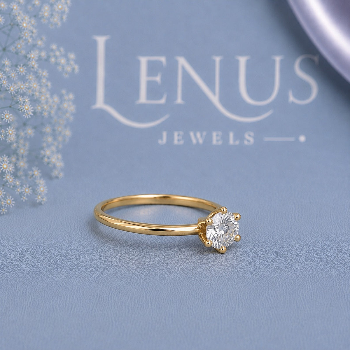 Round Moissanite Solitaire Engagement Ring – Six-Prong Yellow Gold 925 Sterling Silver Promise Ring