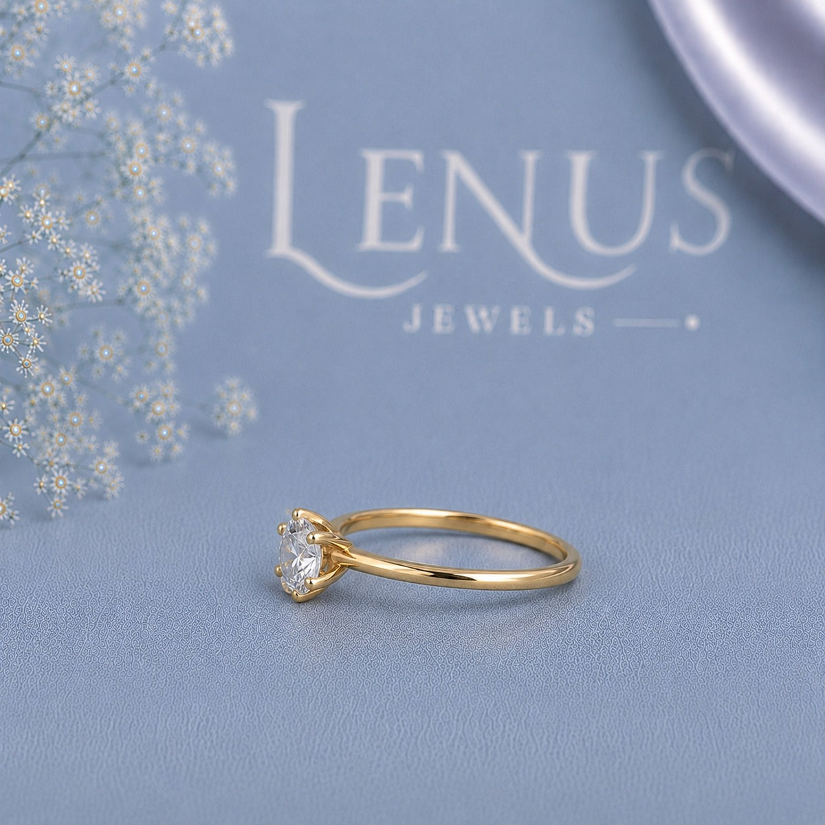 Round Moissanite Solitaire Engagement Ring – Six-Prong Yellow Gold 925 Sterling Silver Promise Ring
