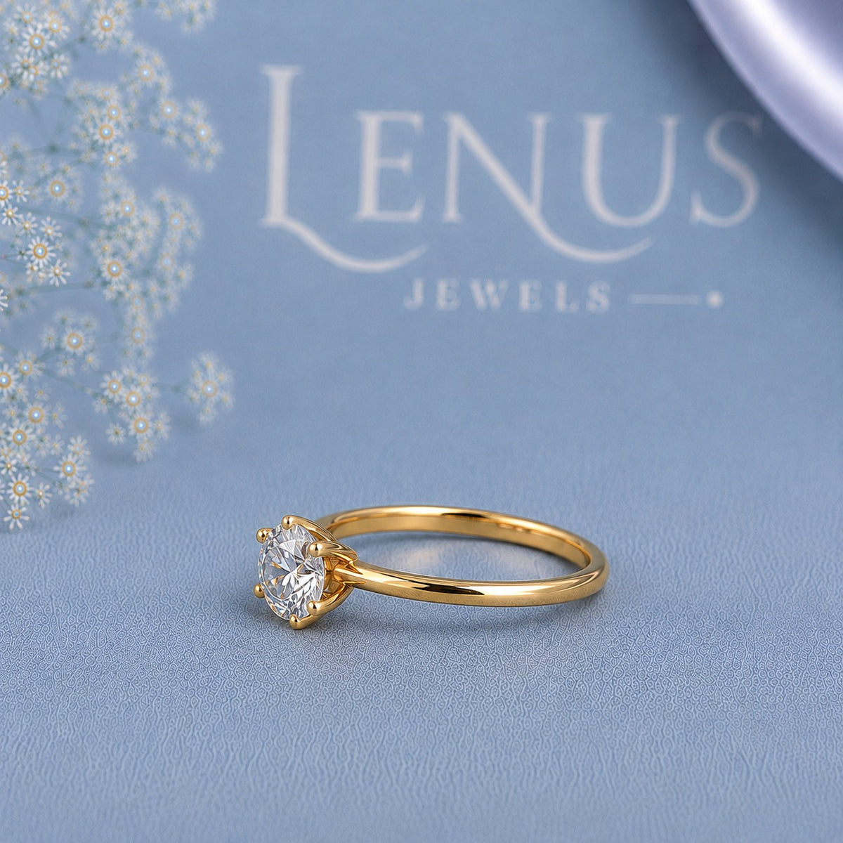 Round Moissanite Solitaire Engagement Ring – Six-Prong Yellow Gold 925 Sterling Silver Promise Ring