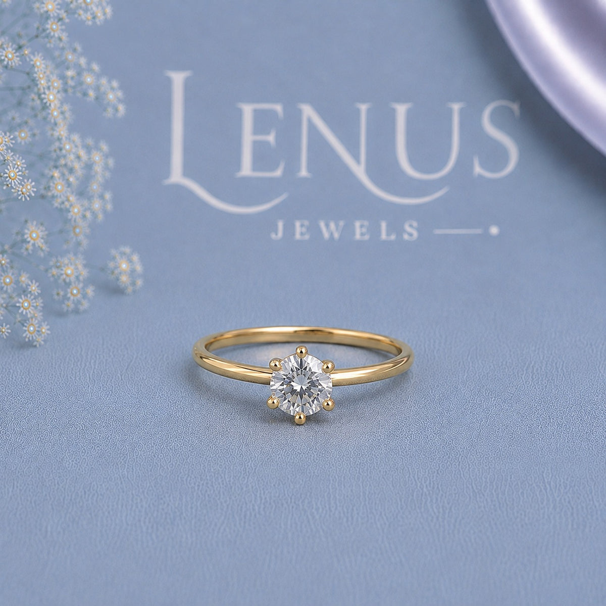 Round Moissanite Solitaire Engagement Ring – Six-Prong Yellow Gold 925 Sterling Silver Promise Ring