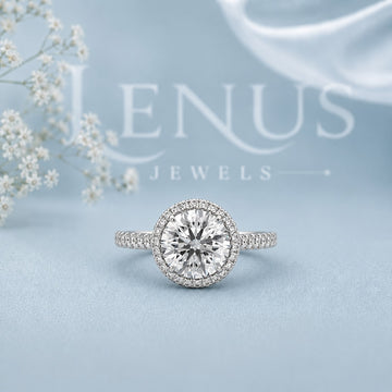 Round Halo Moissanite Engagement Ring – Pavé Band 925 Sterling Silver