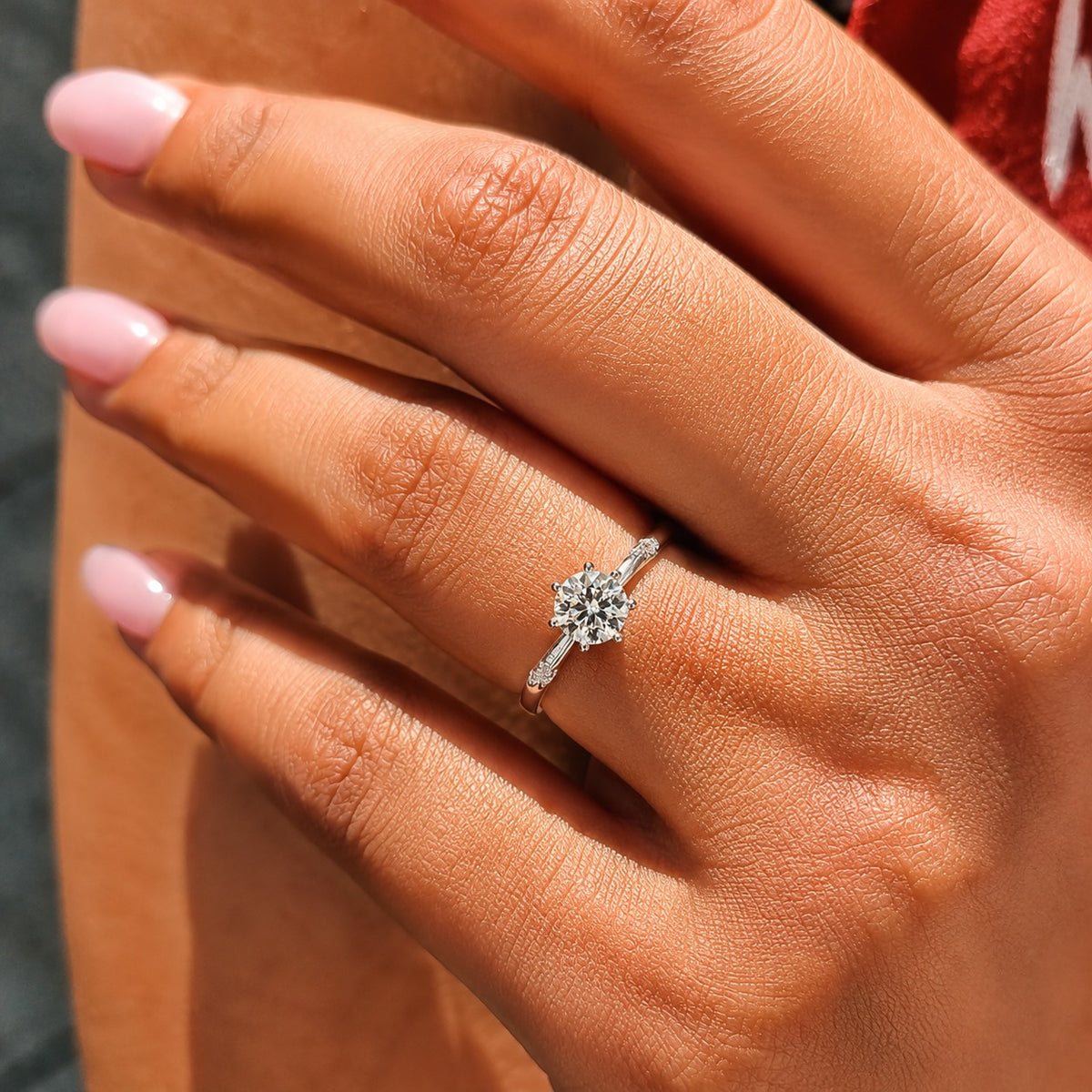 Round Moissanite Solitaire Ring – 6-Prong Vintage Engraved Band