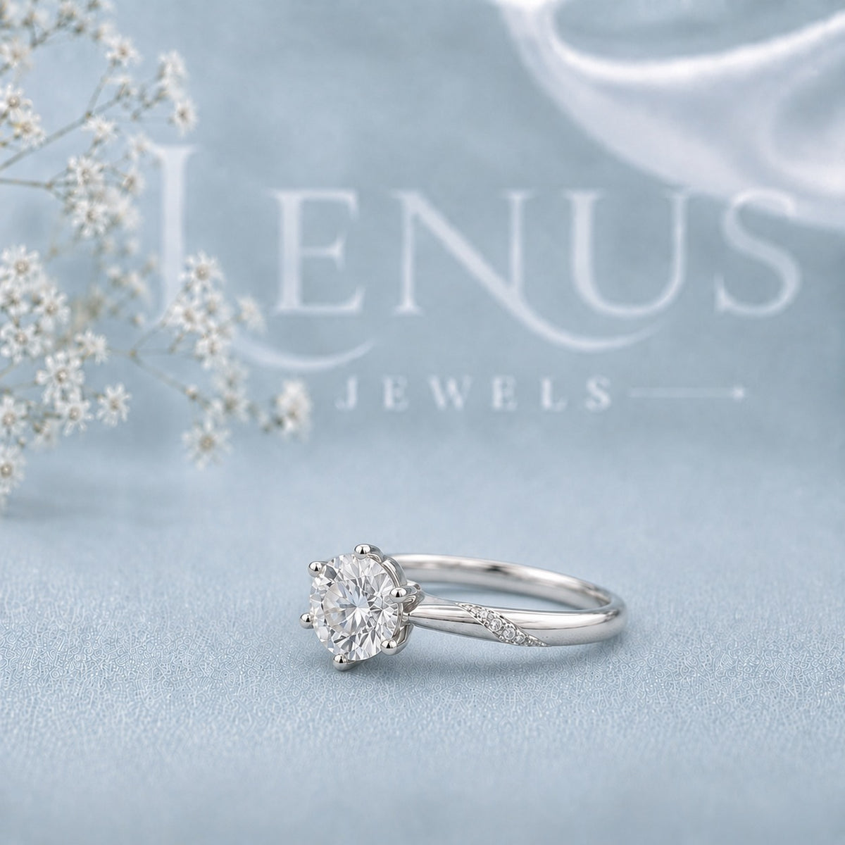 Round Moissanite Solitaire Ring – 6-Prong Vintage Engraved Band