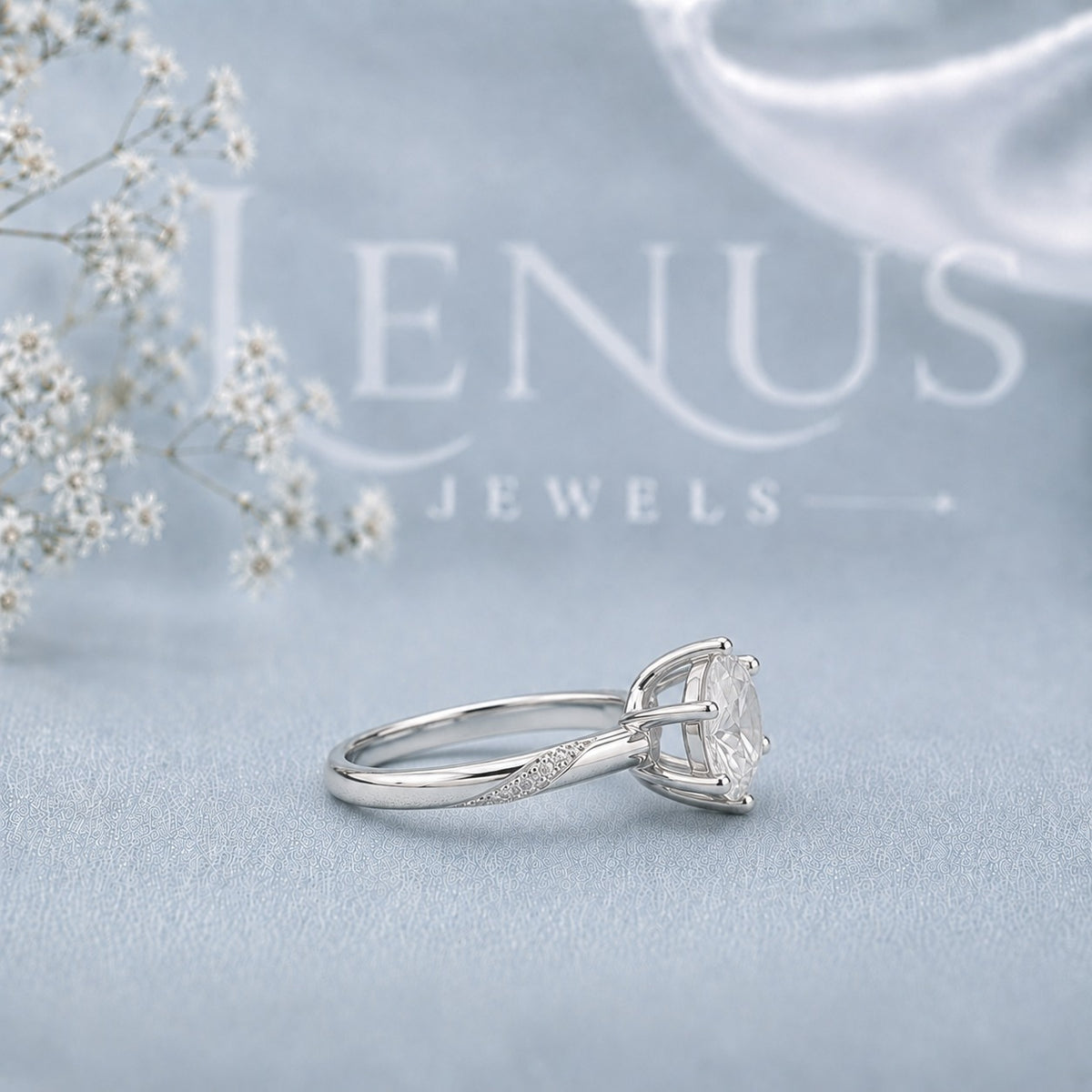 Round Moissanite Solitaire Ring – 6-Prong Vintage Engraved Band