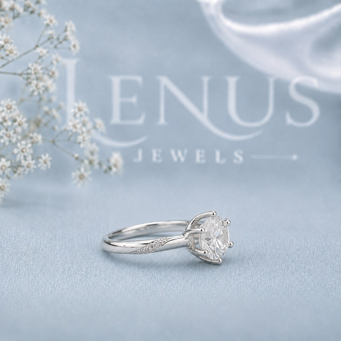 Round Moissanite Solitaire Ring – 6-Prong Vintage Engraved Band