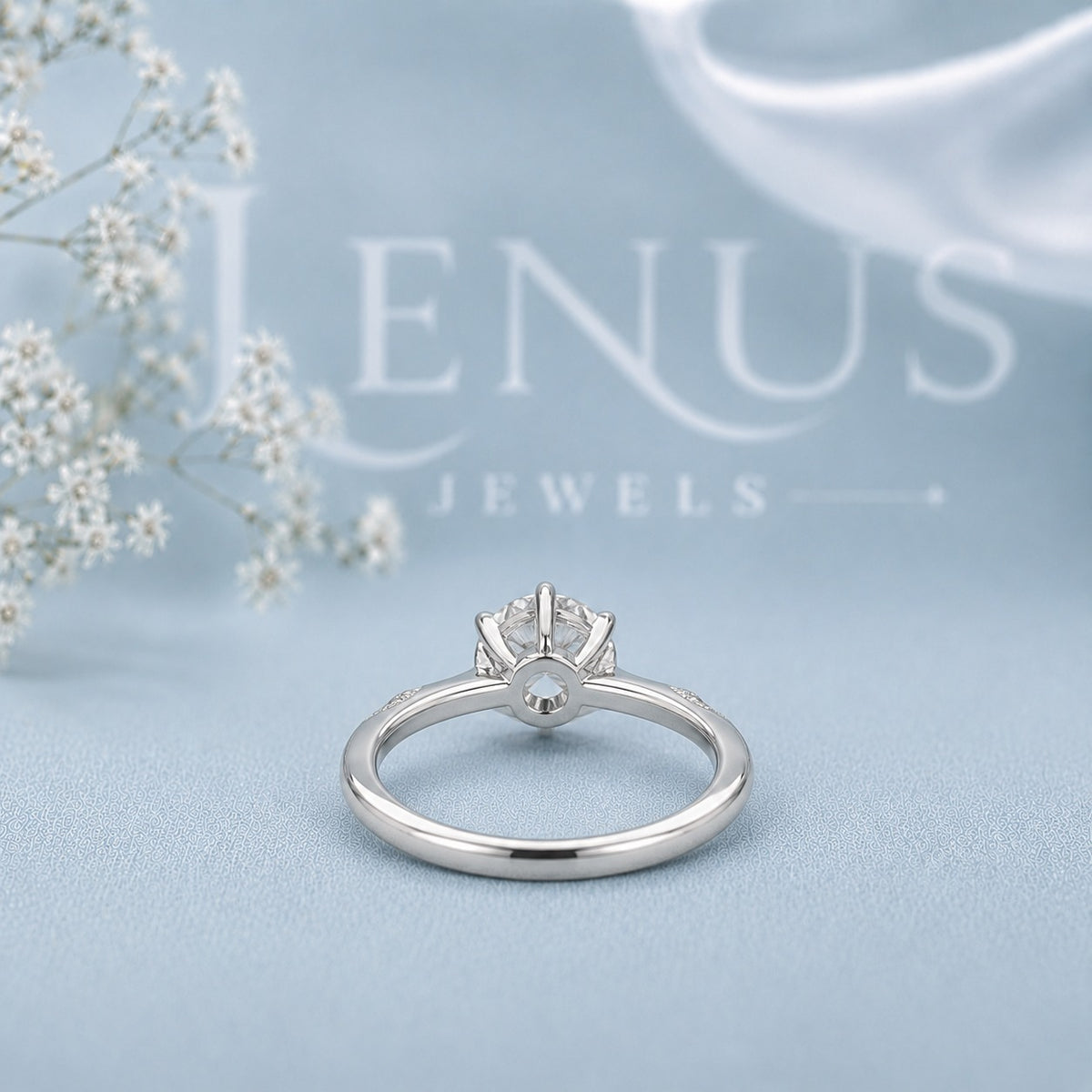 Round Moissanite Solitaire Ring – 6-Prong Vintage Engraved Band