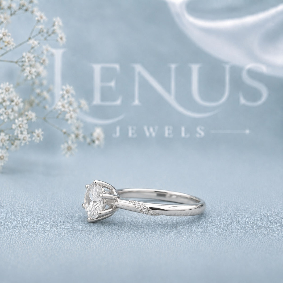 Round Moissanite Solitaire Ring – 6-Prong Vintage Engraved Band