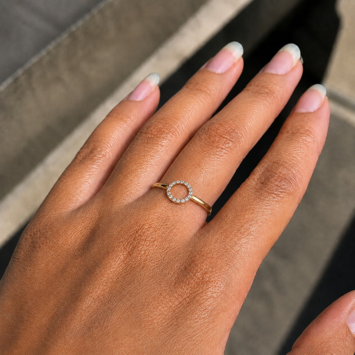 Open Circle Moissanite Ring – Pave Karma Halo Yellow Gold 925 Sterling Silver Minimalist Ring