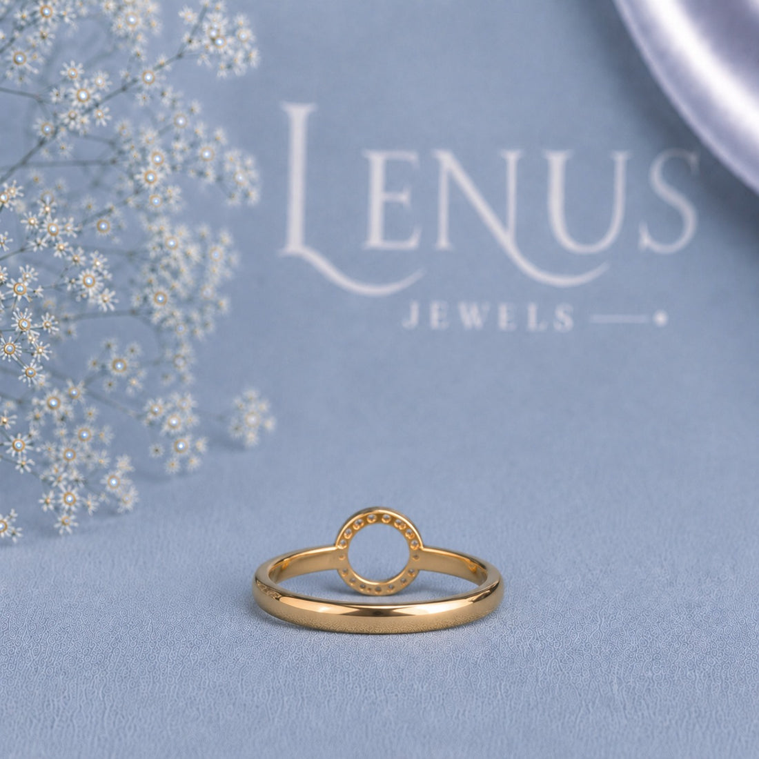 Open Circle Moissanite Ring – Pave Karma Halo Yellow Gold 925 Sterling Silver Minimalist Ring