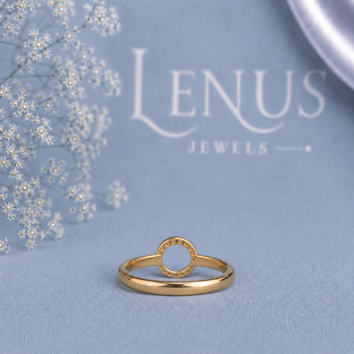 Open Circle Moissanite Ring – Pave Karma Halo Yellow Gold 925 Sterling Silver Minimalist Ring