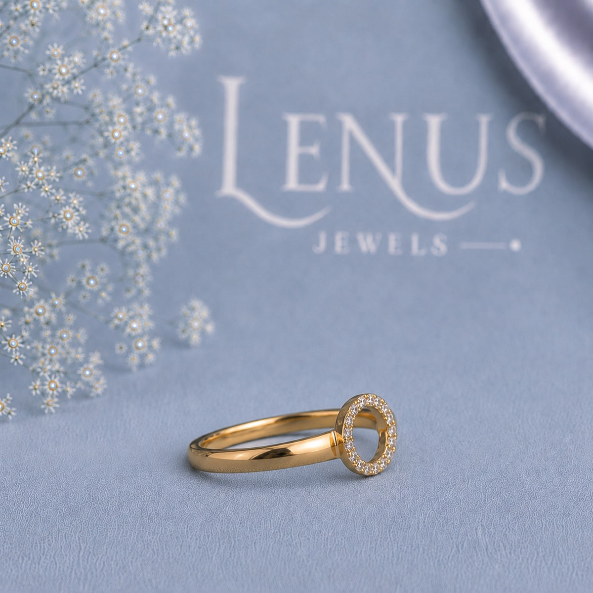 Open Circle Moissanite Ring – Pave Karma Halo Yellow Gold 925 Sterling Silver Minimalist Ring
