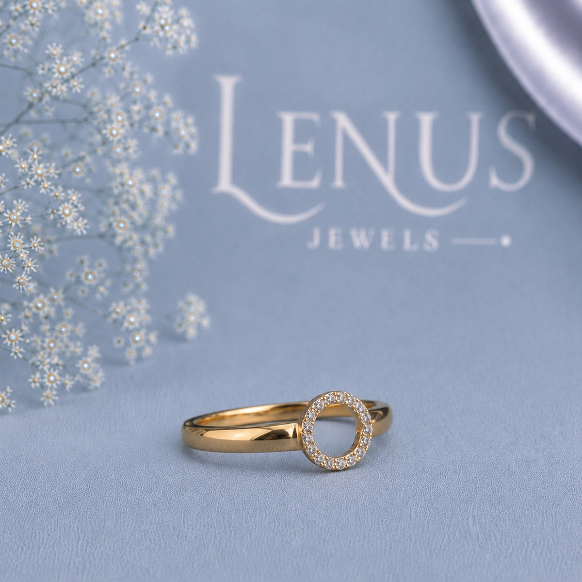 Open Circle Moissanite Ring – Pave Karma Halo Yellow Gold 925 Sterling Silver Minimalist Ring