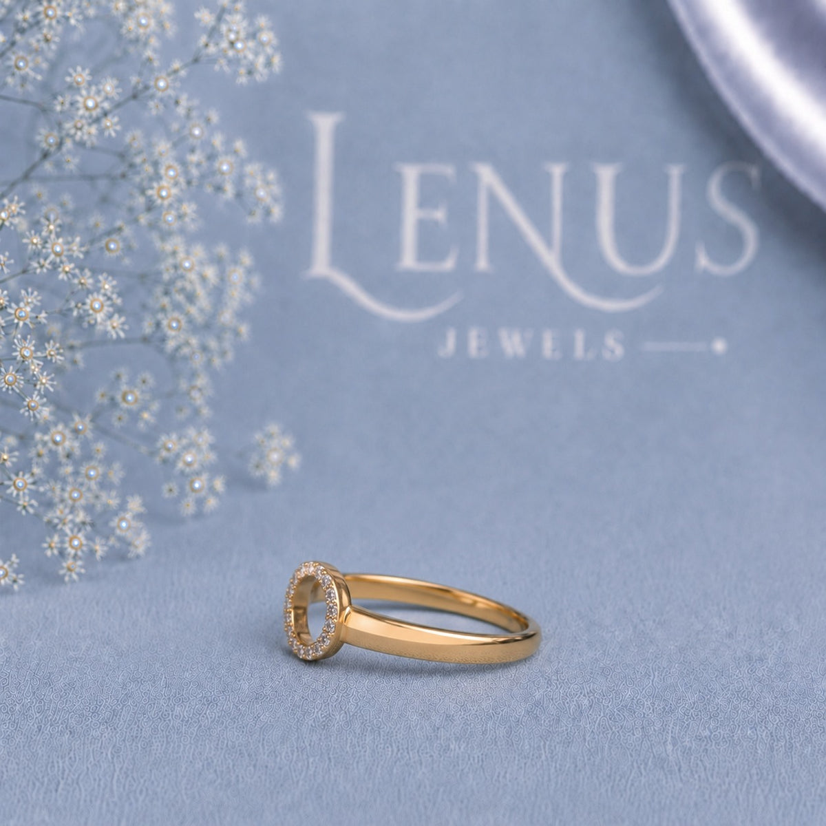 Open Circle Moissanite Ring – Pave Karma Halo Yellow Gold 925 Sterling Silver Minimalist Ring