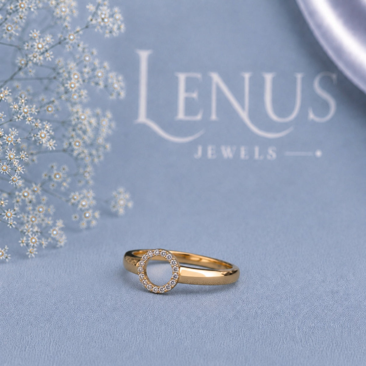 Open Circle Moissanite Ring – Pave Karma Halo Yellow Gold 925 Sterling Silver Minimalist Ring